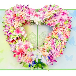 Greeting Cards Heart-shaped flower, Forever Flower Bouquet 3D Pop Up Birthday Cards for Women Wife Mom Mothers Sister Aunt Grandmother Cousin Friend Anniversary Daughter in Law, With Envelope (0902)