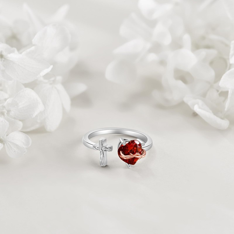 Heart Jesus Ring for Women 925 Sterling Silver Cross Rings