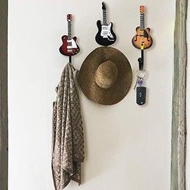 KUNGYO 3-Pack Vintage Guitar Shaped Decorative Hooks Rack Hangers for Hanging Clothes Coats Towels Keys Hats Metal Resin Hooks Wall Mounted Heavy Duty(B Style)