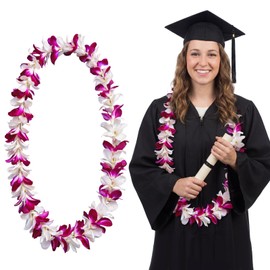 Thiccywoov Flower Graduation Lei Class of 2026 47 Inch Hawaiian Leis Floral Stole Purple Wreath Garland Necklace Artificial Elegant Graduation Gift for High School College Graduate Party Supplies