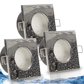 trendlights24 Aqua Base IP65 LED Bathroom Recessed Spotlights 230 V Chrome Square Dimmable Set of 3 Spotlights 5 W Neutral White Flat 50 mm Ceiling LED Spotlights Wet Room