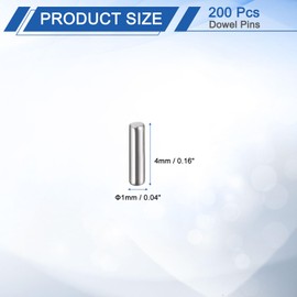 uxcell 200Pcs 1 mm x 4 mm Dowel Pins, 304 Stainless Steel Cylindrical Shelves Support Pegs Locating Pin Shelf Fasten Elements for Bookshelf Cabinet Furniture Component (GB119), Silver