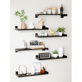 FNBAR Floating Shelves for Wall, Shelves for Decor Storage Set of 6, Wall Mounted Wood Shelf for Bedroom, Living Room, Bathroom, Kitchen,Long Picture Ledge Shelves.(Black)
