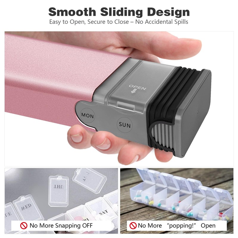 7 Day Metal Pill Organizer, Large Travel Pill Box with