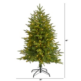 Nearly Natural 4ft. Colorado Mountain Fir “Natural Look” Artificial Christmas Tree with 150 Clear LED Lights,Green