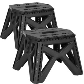 BeNICE1 ZiOR4 9" Folding Step Stool,2-Pcs,260 lbs,Non-Slip Folding Stools with Handle,Lightweight Plastic Foldable Stepstool for Kitchen,Bathroom & Living Room,camping (Black)
