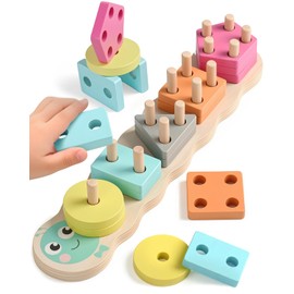 Zeewoo Montessori Toys for 1 2 Year Old Girl Gifts Educational for 1-3 Year Old Caterpillar Wooden Shape Sorter Stacking Toys for Toddlers 2-4 Preschool Learning Toy Birthday Boy Girl Gift