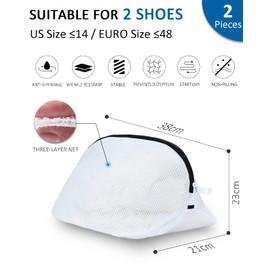 Dmjia Laundry Net Shoes, Pack of 2 Mesh Shoe Bags Washing Machine with Zip (38 x 21 x 23 cm), Laundry Bag, Washing Bag, Shoe Wash Bag, for Trainers, Socks