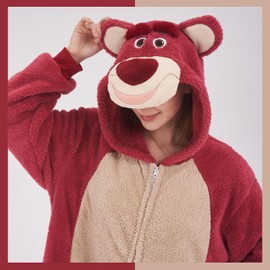GONAAP Unisex Adult Rose Bear Onesie Pajamas Animal One Piece Costume Cosplay Sleepwear (Rose Bear, Small)
