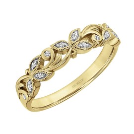 Stackable Floral Vine Leaf 0.07 Cttw Diamond Wedding Rings for Women; Anniversary or Promise Rings for Her in 18K Yellow Gold Vermeil; Gold-Plated Silver Rings for Women (I-J Color, I2-I3 Clarity),