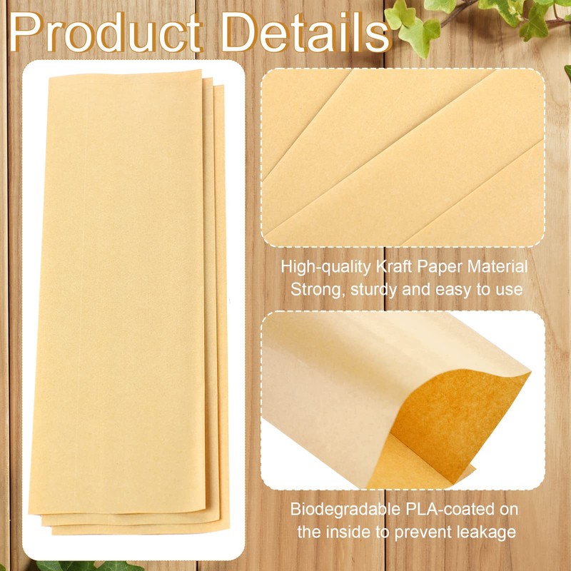 200 Pcs Kraft Paper Bags Kraft Churro Bags Grease Silverware