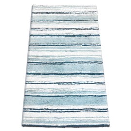Chardin home Maui Bath Rug Runner with Skid Resistant Latex Spray Underneath. White-Blue, 24" W x 60'' L