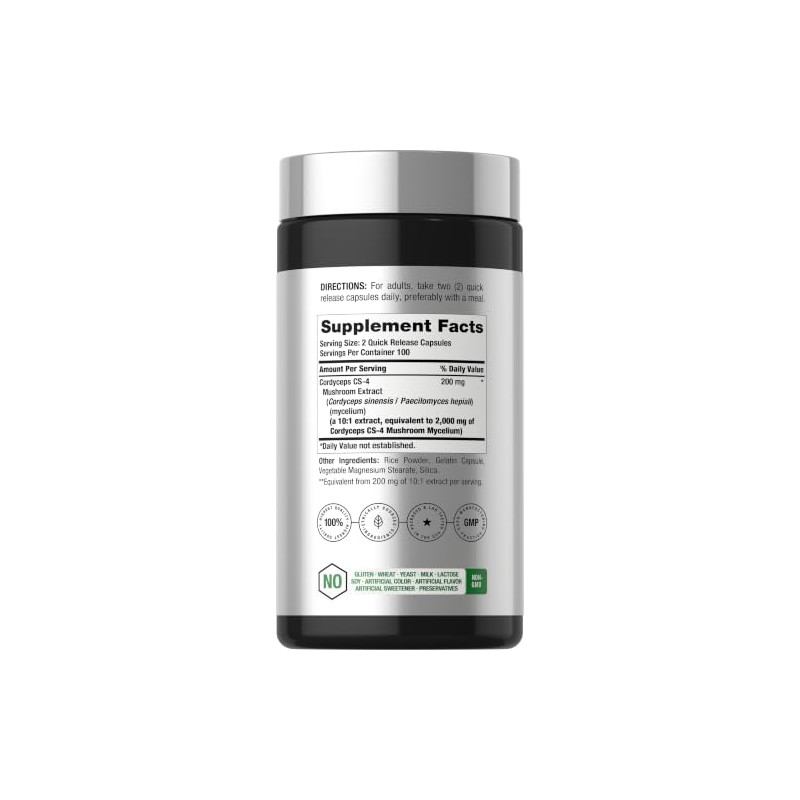 Horbäach | Cordyceps 2000 mg | 200 Cápsulas | Suplemento