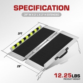 DNA MOTORING 2FT Portable Wheelchair Ramp, Non-Skid Aluminum Handicap Ramps with Handle, Hold Up to 800Lbs, Threshold Ramp for Home Steps, Scooter Ramp, Doorways, Black, ZTL-WCRAMP-2FT-B