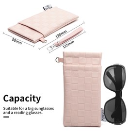 Face Shadow Soft Glasses Case for 2 Glasses Sunglasses Case with Snap Closure Glasses Bag Women Men Sunglasses Glasses Case, Pu-Pink Squares