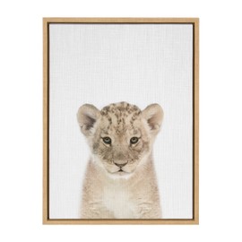 Kate and Laurel Sylvie Baby Lion Color Framed Canvas Wall Art by Simon Te of Tai Prints, 18x24 Natural, Adorable Animal Art Wall Décor, Kids Room, Playroom