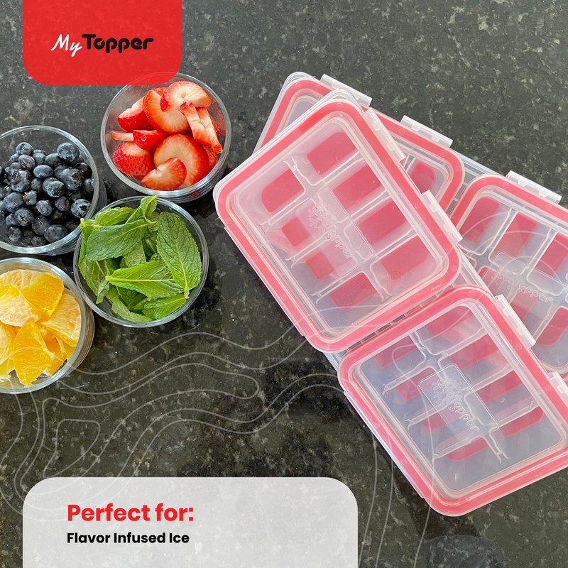 IceTopper Plus Ice Cube Tray with 2 Attached Lids -