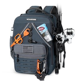 KastKing KarryAll KastMate Fishing Tackle Backpack,Water-Resistant Fishing Bag With 2 Rod Holders,Fishing Gear and Equipment With Large Gear Storage,Dark Gray