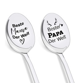 Senidea 2 Stück Edelstahl Kaffeelöffel Gravur mit Beste Mama und Papa der Welt, Geschenke zum Geburtstag für Mama und Papa Geburtstagsgeschenk Geschenk für Eltern