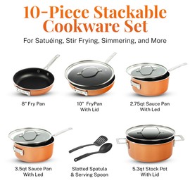 GOTHAM STEEL 10 Pc Copper Pots and Pans Set Non Stick Cookware Sets with Kitchen Utensils, Induction Ready, Non Toxic PFOA PFOS Free, Nesting Design for 50% Space Saving, Oven and Dishwasher Safe