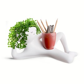 Mrchfr Smiley Face Planter Pot, Funny Lazy Guy Planter for Indoor Plant Pots - Cute Resin Planters Succulent Cactus Pot with Drainage, Unique Small Decorative Planters for Plant Lover Gifts (Red)