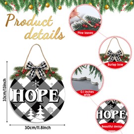 6 Pcs Christmas Hanging Sign Decorations Plaid Wreaths Door Sign Plastic Round Peace Joy Love Decorative Sign with Rope for Xmas Holiday Party Front Door Windows Walls Decor (Black and White)