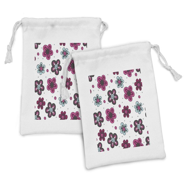 Ambesonne Floral Fabric Pouch Set of 2, 90s Hippie Flowery