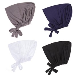 XEPST Set of 4 Hijab Undercap for Women, Islamic Muslim Under Hijab Cap, Plain Inner Undercloth with Back Closure, Turban Head Wrap for Women, Chemo Sleep Cap, Set 1, Black, white, dark navy, grey