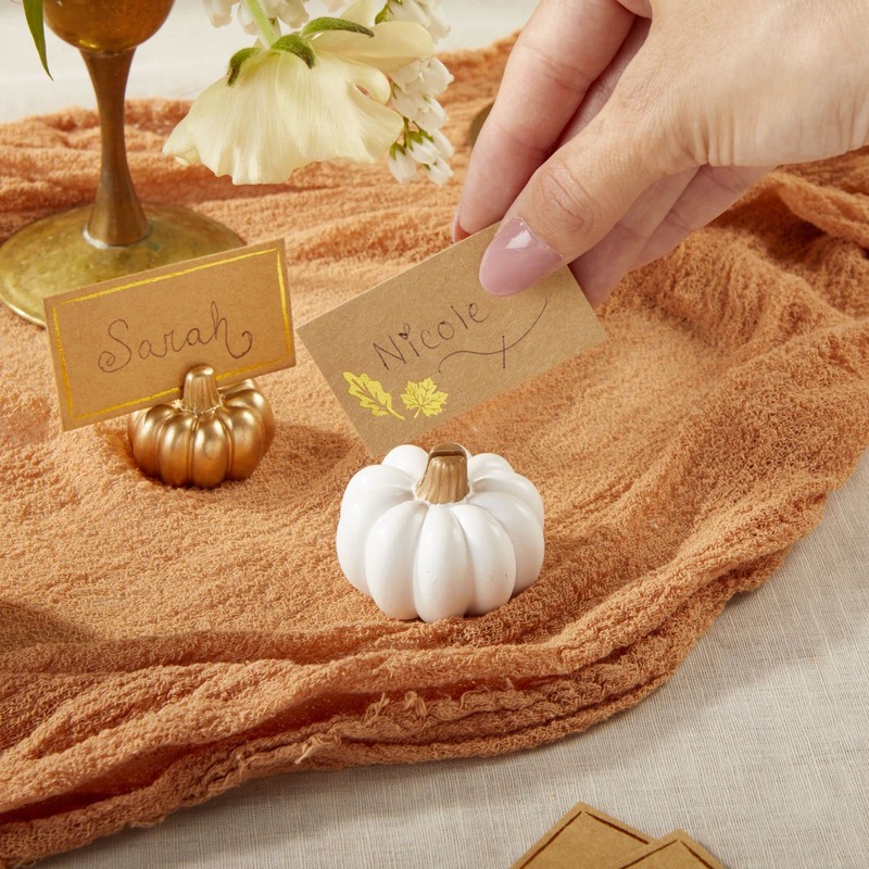Kate Aspen White Pumpkin Place Card Holders - Set of