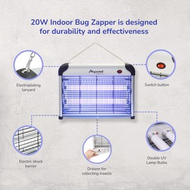 ASPECTEK Powerful 20W Indoor Bug Zapper - Electric Fly Trap, Mosquito Killer with UV Lamp, Includes 2 Replacement Bulbs for Effective Insect Control