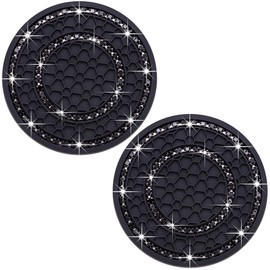 MEAJOO 2PCS Bling Crystal Rhinestone Cup Holder Coaster, 2.75 inch Soft Silicone Anti-Slip Shockproof, Car Cup Holder Insert Coasters, Universal Car Interior Accessories for Women (Black)