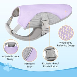 Dog Cooling Vest Harness Cooler Jacket with Adjustable Buckle for Outdoor Beach,Hiking,Camping,Purple-XL
