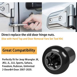 YMT Door Hinge Nuts Fit for 2007-2018 Jeep Wrangler JKU JL JLU Sports Sahara Freedom Unlimited Gladiator JT Replace 6511744AA Door Hinge Bolt(4Pack)