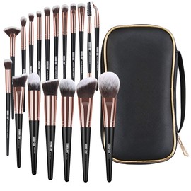 Brochas de maquillaje,18 Piezas Brochas de Maquillaje Profesionales Sintéticas de Primera Calidad con Bolsa Foundation Kabuki Eye Set de Brochas para Maquillaje de Viaje(Oro negro)