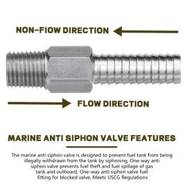 Marine Anti Siphon Valve Replacement for Boat Fuel Tank Pickup Tube to Prevents Fuel Theft and Fuel Spillage of Gas Tank Outboard, with 1/4" NPT, 3/8" Hose for Marine Fuel Tank Valve - Aluminum 2 PCS