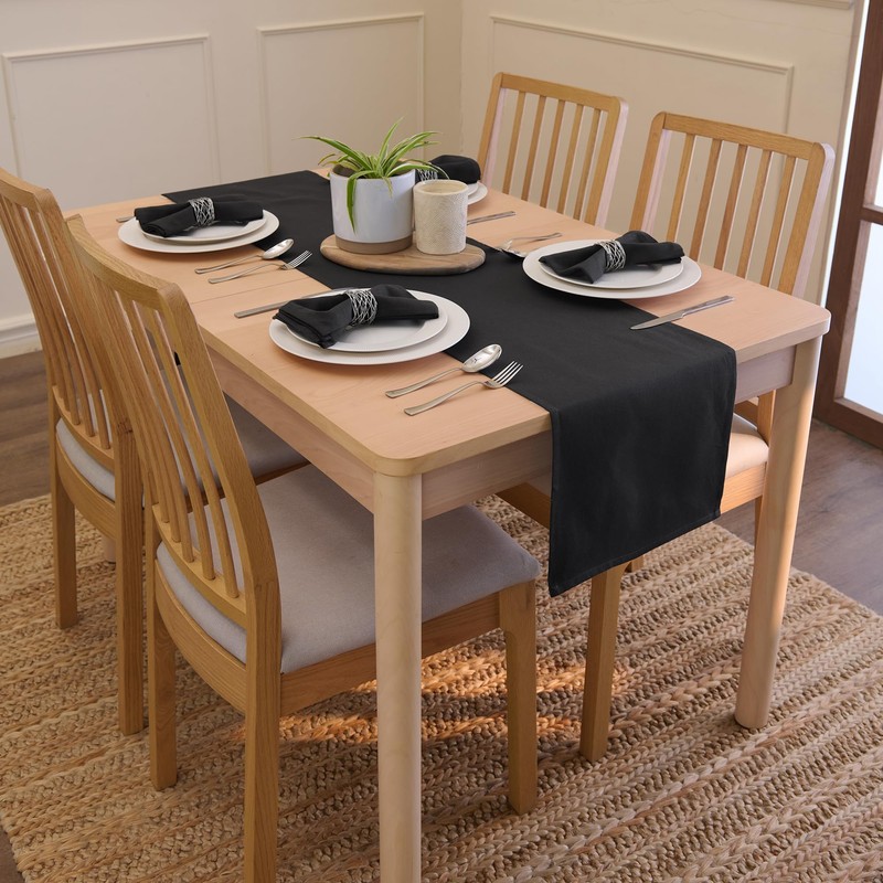 Encasa Homes table runner for 6 seater table, super black,