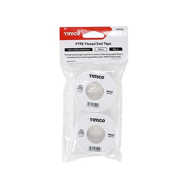 TIMCO PTFE Thread Seal Tape - Plumbing tape - 12m x 12mm - 2 rolls in a pack