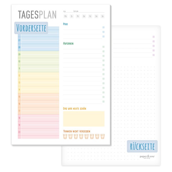 paper&you® A5 Daily Planner Pad [Rainbow] 50 Sheets | Daily