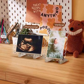 2 Pack Magnetic Clear Acrylic Scalloped Ultrasound Picture Frames with Stand - Horizontal & Vertical Sonogram Display for Pregnancy Announcement, Gender Reveal - Dual Sided Keepsake for New Parents