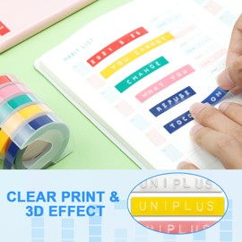 UniPlus UniPlus Kompatible Omega Etikettenband Ersatz für Dymo Prägebänder S0717930 S0717900 9 mm x 3 m Selbstklebendes 3D-Etikettenband für Dymo Omega Junior Motex E-101 E-303 Etikettendrucker, 12 Rollen