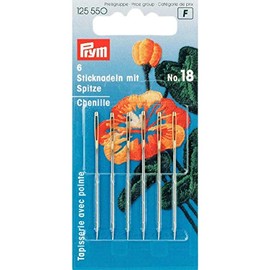 Prym 1.20 x 50 mm Number 18 Embroidery Needles Chenille Sharp Point with Eye, Pack of 6, Gold/Silver