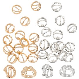 PandaHall 28 Round Bead Frames Gold Silver Spacer Beads Circle Frame Charms Brass Beads Frame with Star Double Hole Beads Charms for Jewellery Bracelet Necklace Earring Making for 8 mm Beads