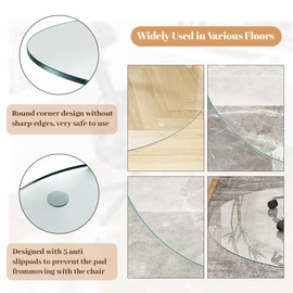 [Tempered Glass] 55" x 55" Round Glass Chair Mat, Heavy Duty Hard Tempered Glass Mat with Polished Edge, Transparent Glass Office Chair Mat for Office and Home Hard Floor or Carpeted