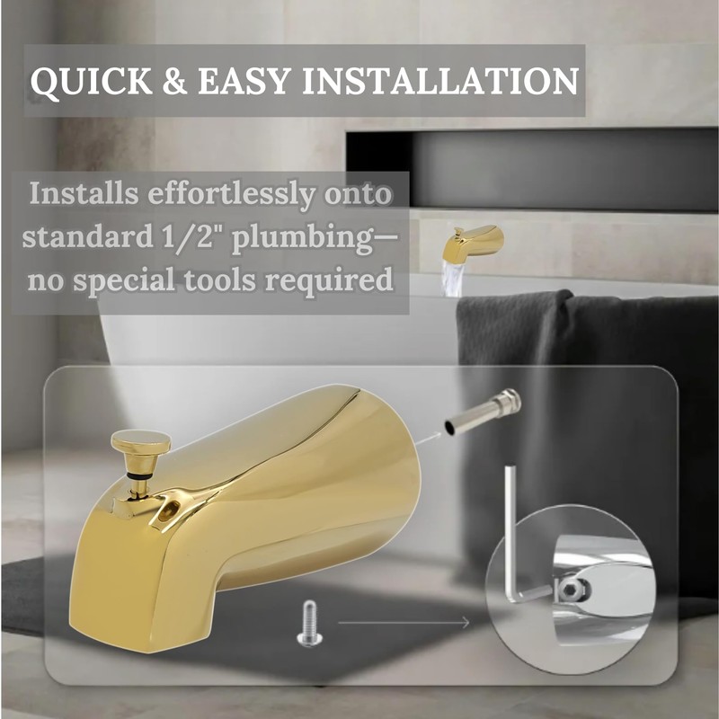 Westbrass Nose Diverter 5-1/2" Brass Tub Spout, Polished Brass, D311-01