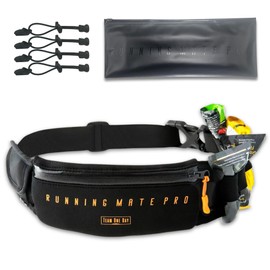 TeamOneDay RunningMatePRO2 Marathon Pouch, Bib Belt, No Shake, Running Pouch with 4 Bibs Clips, Waterproof, Gel Slot, Great Gift, Black