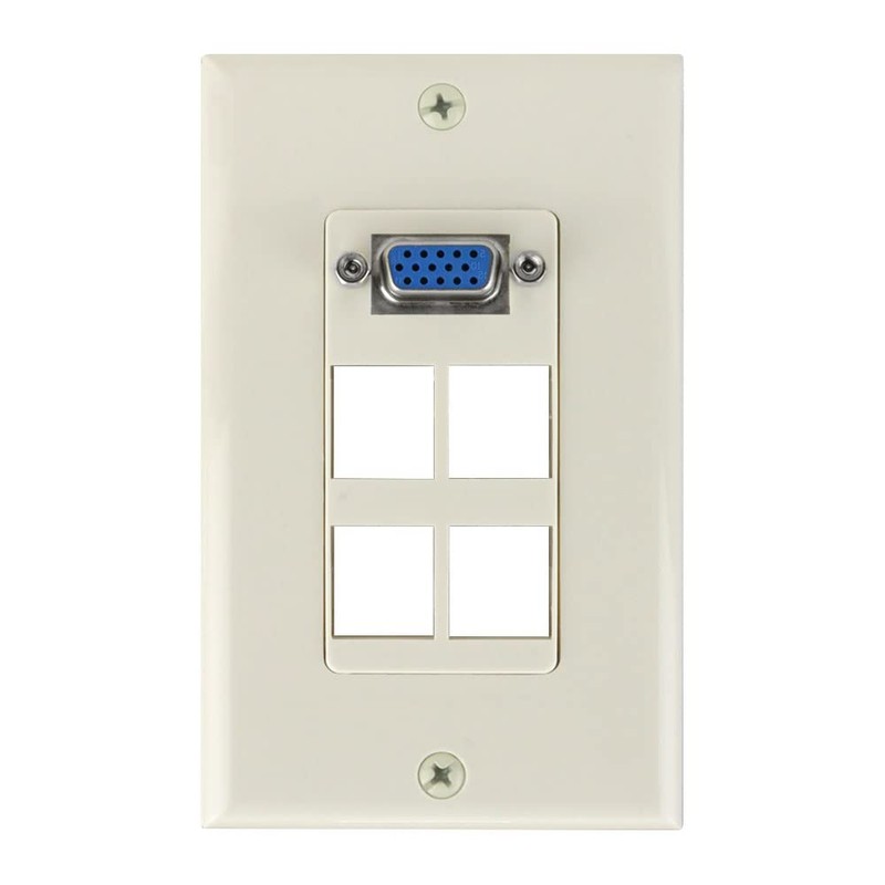 VGA and 4-Port Keystone Wall Plate, Light Almond