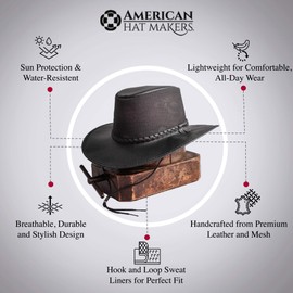 American Hat Makers Breeze Leather and Mesh Sun Hat for Men and Women — Midnight, Large