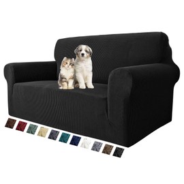 MAXIJIN Stretch Loveseat Sofa Slipcovers 1 Piece Love Seat Couch Covers for 2 Cushion Couch Non Slip Sofa Cover Washable Dog Cat Proof Furniture Protector Pet Friendly (Loveseat, Black)