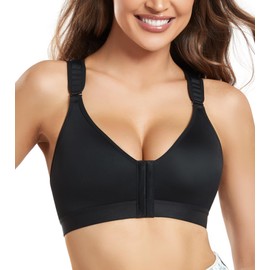 DotVol Women's Non-Wired Post-Operative Bra, Front Closure, Strong Hold Bra, Adjustable Closure, Behind Sports Bra, Racerback, Comfortable Bustier, black, 75C