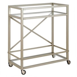 MAKLAINE Contemporary 30" Metal Bar Cart in Satin Nickel